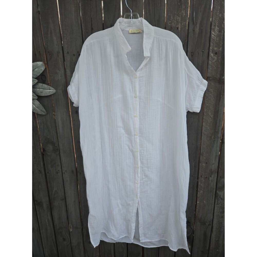 Stark X Dress Size XS Write Cotton Gauze Short Sleeve Midi Oversized Summer